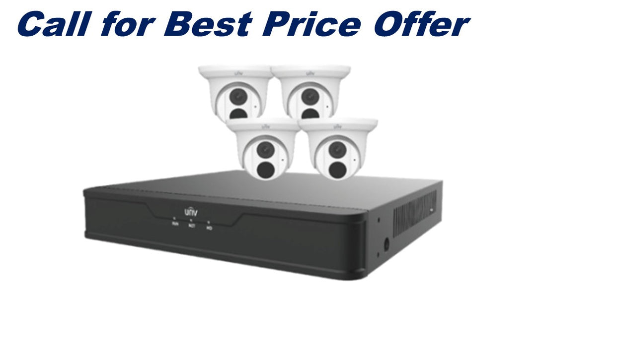 Uniview Lite Kit 4 Channel Surveillance Kit with (4) 4MP Turret Domes, (1) 4K 4 Channel NVR and 1TB HDD