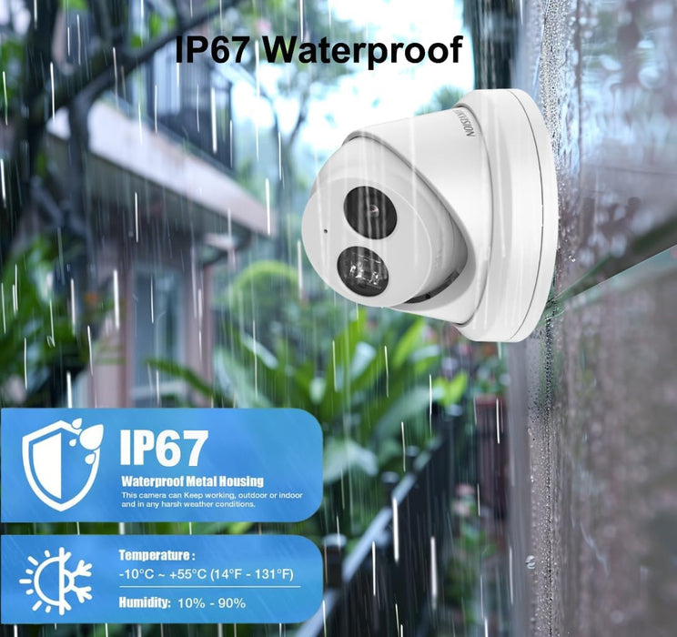 Ⲏіkvіsіon DS-2CD2343G2-IU 4MP AcuSense IP Camera 2.8mm PoE Turret Dome Camera Built in Microphone IR IP67 IK10 H.265+ English Version, Compatible with Hikvision NVR, Hik-Connect