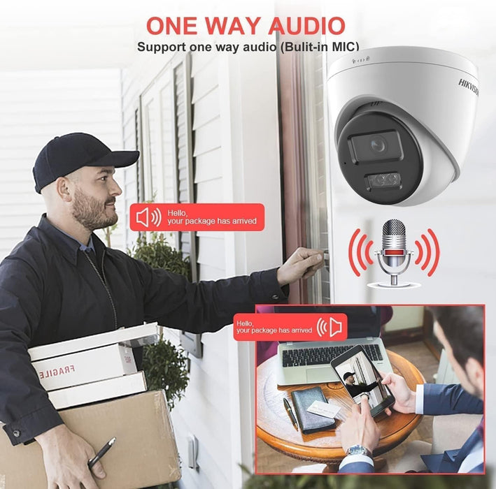 Hikvision 4K 8MP IP Kit, 8 Channel 4K 8MP NVR 2TB with 6 x 4K 8MP DS-2CD1383G2-LIUF Outdoor Turret Dome Cameras 2.8mm Wide Angle IP67 H.265+ Compatible with Hikvision Hik-Connect, Cable not Included