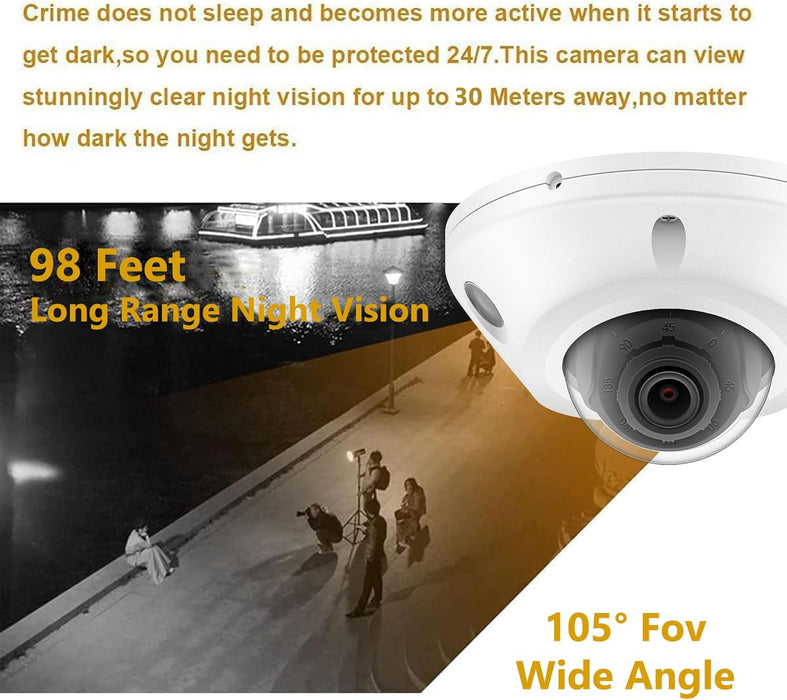 4K 8MP Mini Low Profile Dome PoE IP Camera Outdoor 2.8mm Lens 105° Wide Angle, 98Ft Night Vision, Waterproof IP67, H.265, ONLY Compatible with Ⲏіkvіsіon Uniview NVR Blue Iris