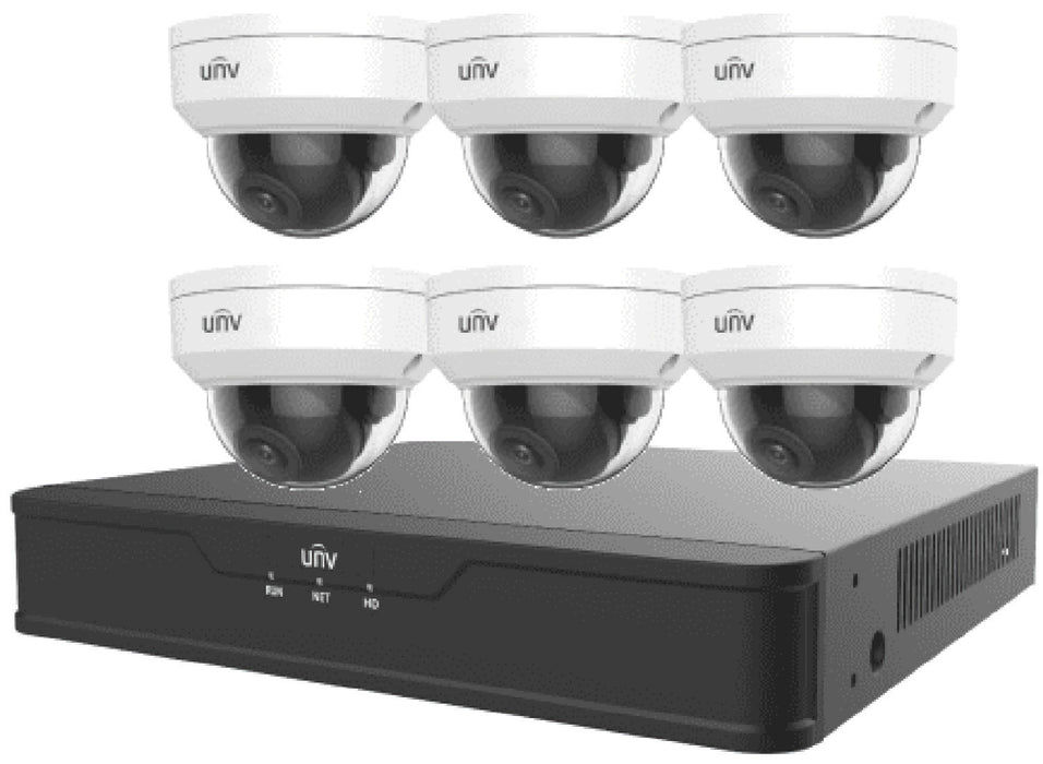 Uniview EK-X1P8D46T2 8 Channel NVR 80Mbps Max Throughput - 2TB with 6 x 4MP Lite Dome IP Security Camera, NDAA Compliant