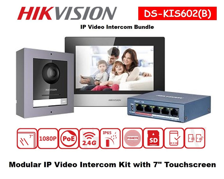Hikvision DS-KIS602(B) Modular IP Video Intercom Kit IP Based Video Door Phone/Bell|7-inch Colorful TFT Screen|Video Resolution 1080p,Wide Angle Coverage,BuiltIn Microphone & Loudspeaker,Echo Cancellation