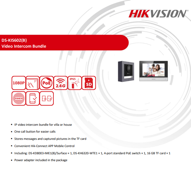 Hikvision DS-KIS602(B) Modular IP Video Intercom Kit IP Based Video Door Phone/Bell|7-inch Colorful TFT Screen|Video Resolution 1080p,Wide Angle Coverage,BuiltIn Microphone & Loudspeaker,Echo Cancellation
