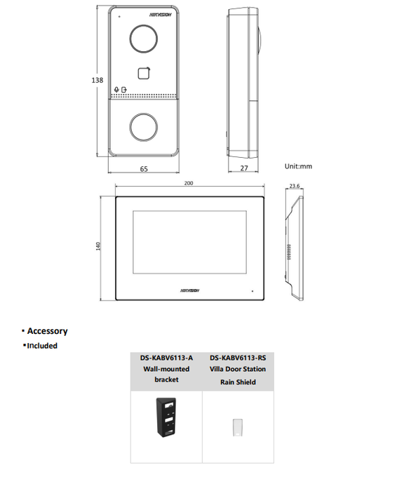 Hikvision DS-KIS600 Compact IP Kit with 7" Indoor Video Touch Screen Intercom Station and 2MP FHD WiFi Intercom Smart Doorbell Video Camera Door Bell