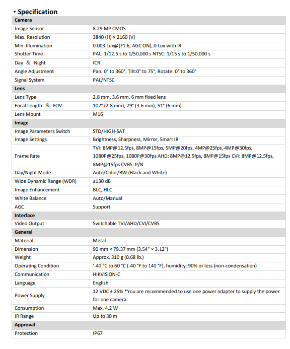 Hikvision 4K 8MP DS-2CE76U7T-ITMF Ultra Low Light Fixed Turret Camera TVI/AHD/CVI/CVBS  2.8MM