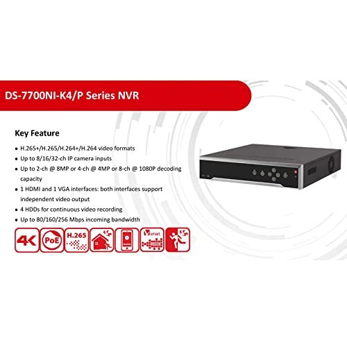 Hikvision DS-7732NI-K4/16P 32 Channel 4K Network Video Recorder NVR with 16 POE Ports, International English Version