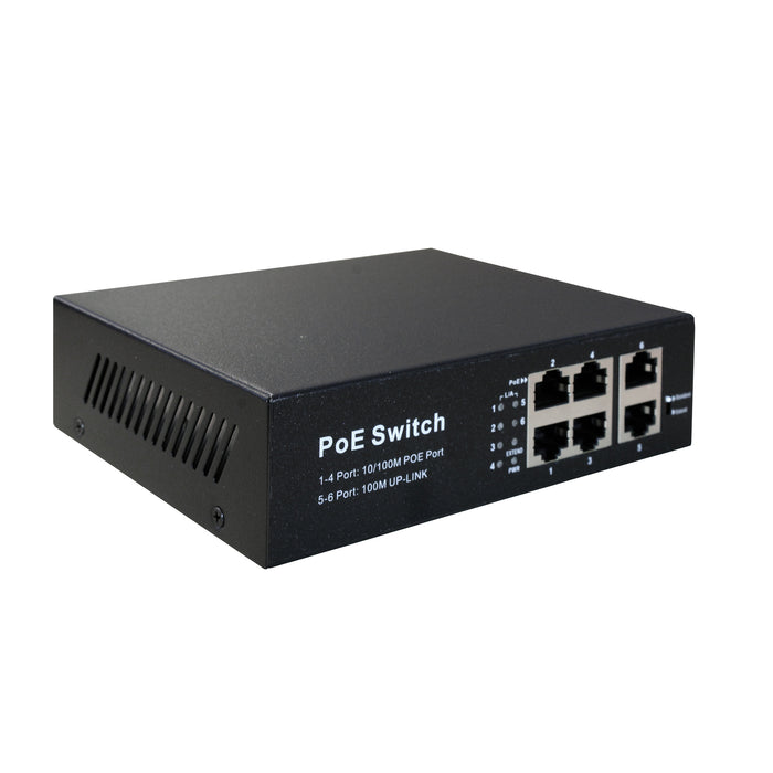 4 Port 10/100Mbps PoE Switch Plug and Play PoE+ Switch with Additional 2 Uplink Port, Up to 30W Per Port, Total Budget 60W, 803.af Compliant