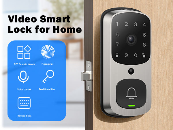 2K Video Smart Lock for Home Fingerprint Keyless Voice Control Door Lock