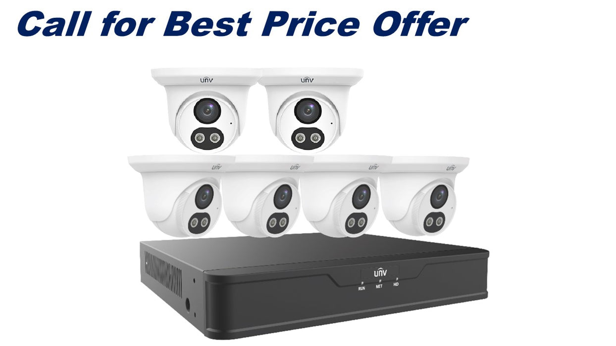 Uniview Dual Light 8 Channel Surveillance Kit with (6) 4MP Turret Domes, (1) 4K 8 Channel NVR and 2TB HDD