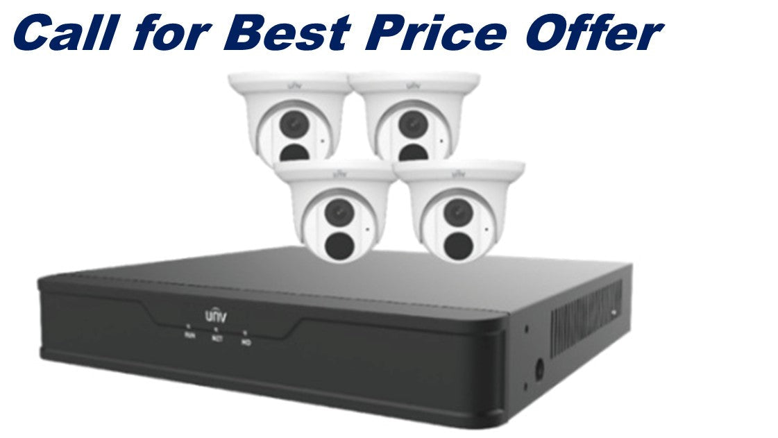 Uniview Dual Light 4 Channel Surveillance Kit with (4) 4MP Turret Domes, (1) 4K 4 Channel NVR and 1TB HDD