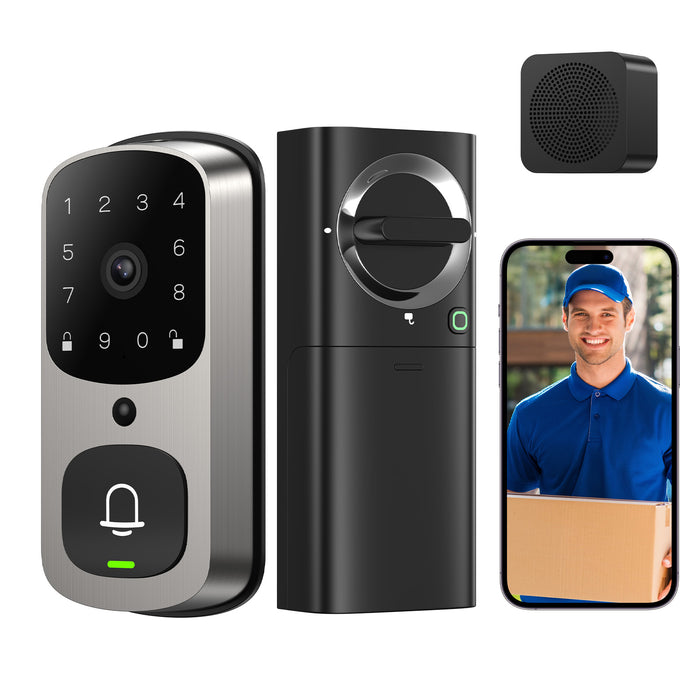 2K Video Smart Lock for Home Fingerprint Keyless Voice Control Door Lock