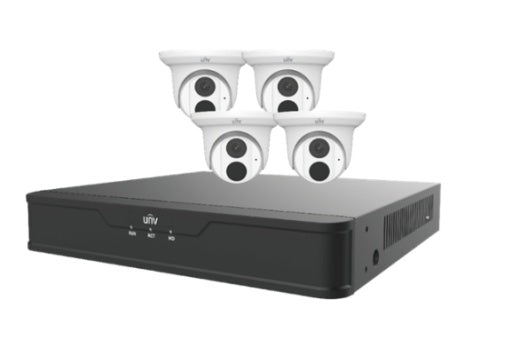 Uniview Dual Light 4 Channel Surveillance Kit with (4) 4MP Turret Domes, (1) 4K 4 Channel NVR and 1TB HDD