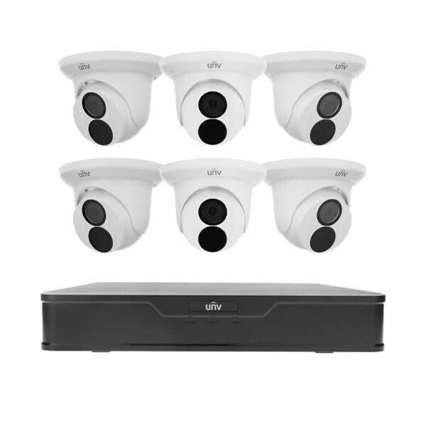 Uniview EK-X1P8T46T2 8 Channel NVR 80Mbps Max Throughput - 2TB with 6 x 4MP Lite Turret IP Security Camera, NDAA Compliant