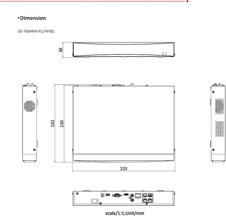 Hikvision DS-7604NXI-K1/4P 4 Channel 1U PoE 4K 8MP Network Video Recorder NVR, Plug & Play, H.265 International Original English Version, Compatible with Hik Vision Hik-Connect, Hard Drive Not Included