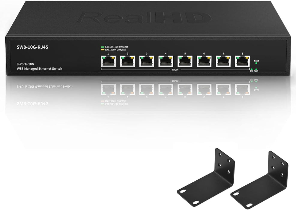 8 Port 10Gb RJ45 Web Managed Network Ethernet Switch 8 x 10G Base-T Port | Multi-Gig 10G-5G-2.5G-1G | Rack Mount | Built-in Fan | 160G Bandwidth | 10Gbps for 10G NAS, PC, WiFi7 Router, 10G Adapter/NIC