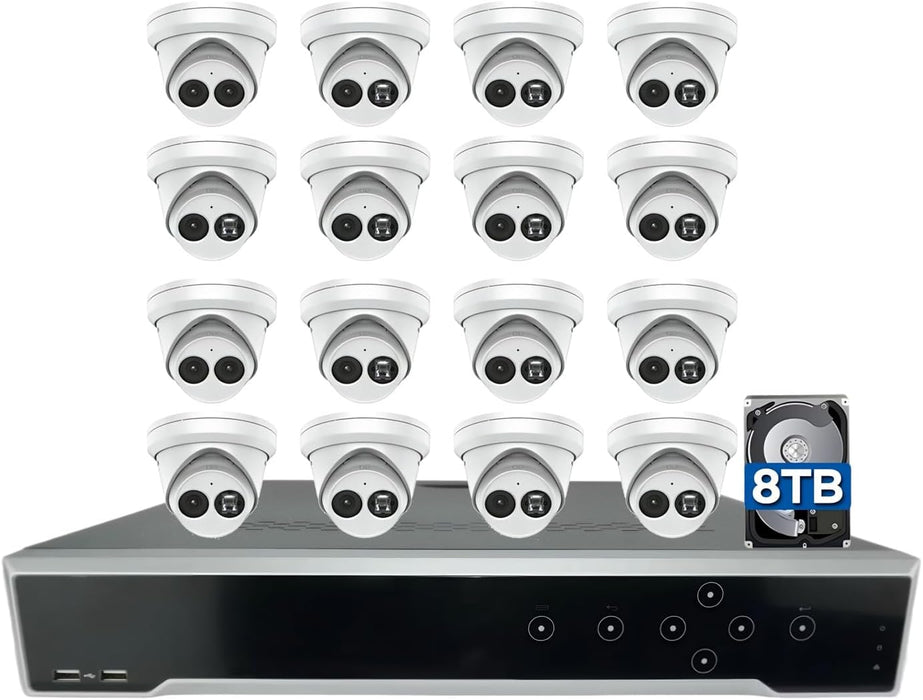 Hikvision 32 Channel 4K NVR Security Camera System - 16 x DS-2CD2343G2-I Dome 4MP Waterproof 2.8MM Lens POE Camera, 100ft IR Distance, 120dB True WDR, H.256+, 8MP 32CH POE NVR DS-2CD7732NI-M4/24P w/8TB HDD, Cable not Included