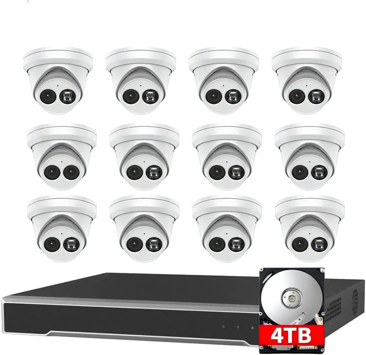 Hikvision 16 Channel 4K NVR Security Camera System - 12 x DS-2CD2343G2-I Dome 4MP Waterproof 2.8MM Lens POE Camera, 100ft IR Distance, 120dB True WDR, H.256+, 16CH 4K NVR with 4TB Hard Drive, Cable not Included