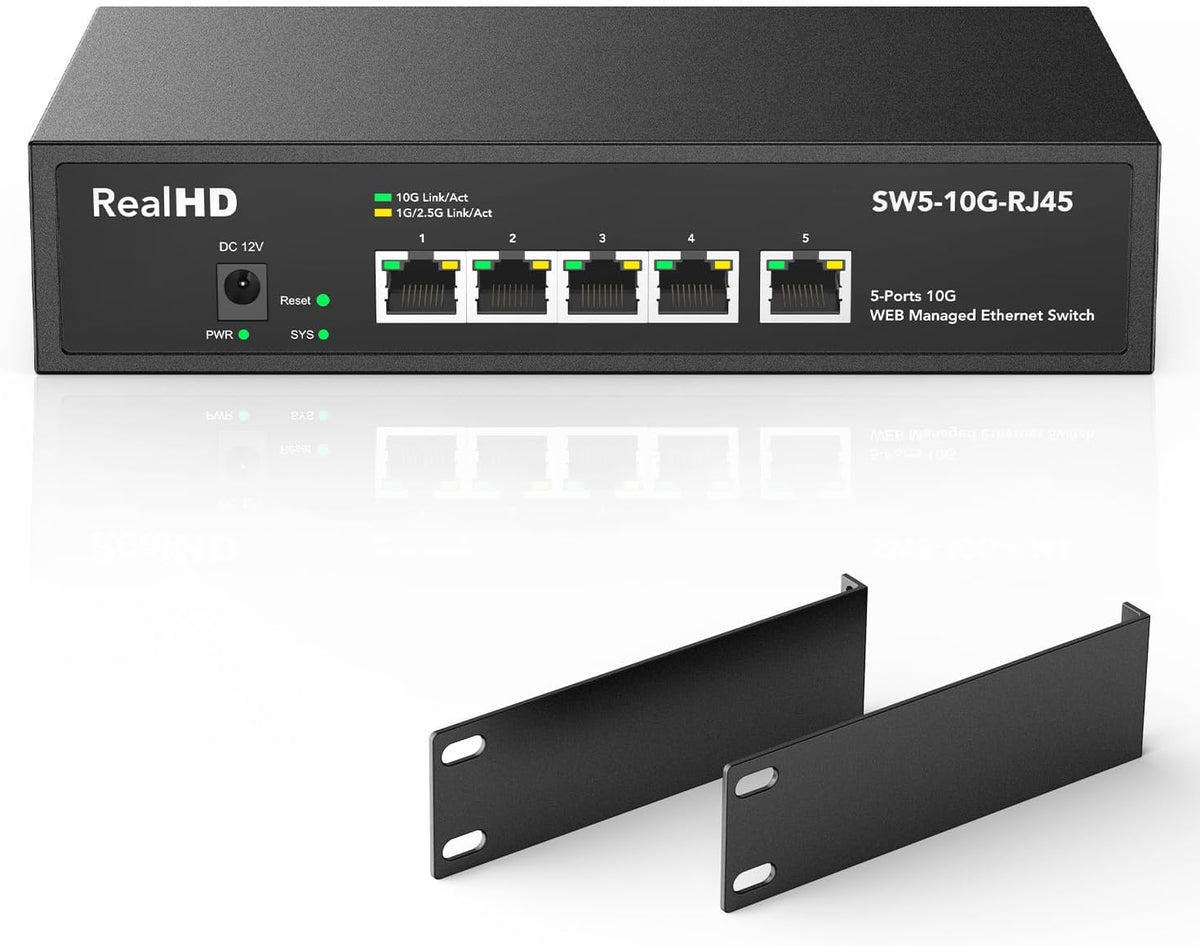 5 Port 10Gb RJ45 Web Managed Ethernet Network Switch, 5 x 10 Gigabit B ...