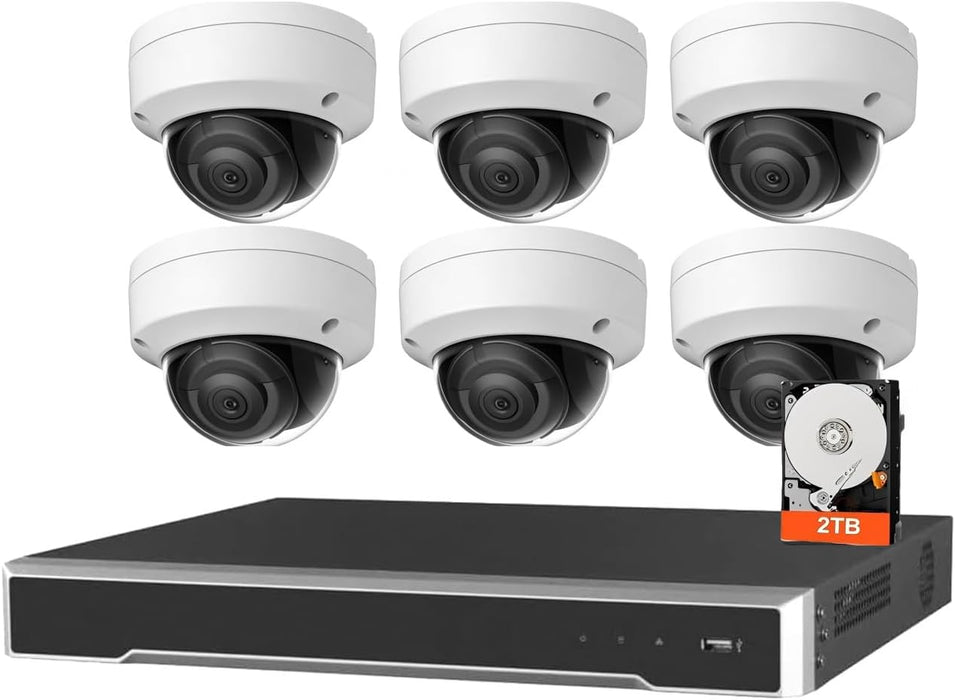 Hikvision 8CH NVR Security Camera System, 6pcs DS-2CD2143G2-I 4MP PoE IP Cameras Outdoor, 2.8MM Lens 3-Axis, WDR, IP67, IK10, H.265+ with 4K 8CH NVR Pre-Installed 2TB HDD for 24-7 Recording, Cable not Included