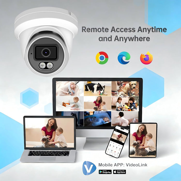 Comparable Performance to Dahua, 4MP Add-On Full Color Night Vision Turret Dome IP Camera with White Lights for IP Camera NVR System,108° Viewing Angle 2.8mm Lens, Waterproof IP66 Outdoor, NDAA Compliant