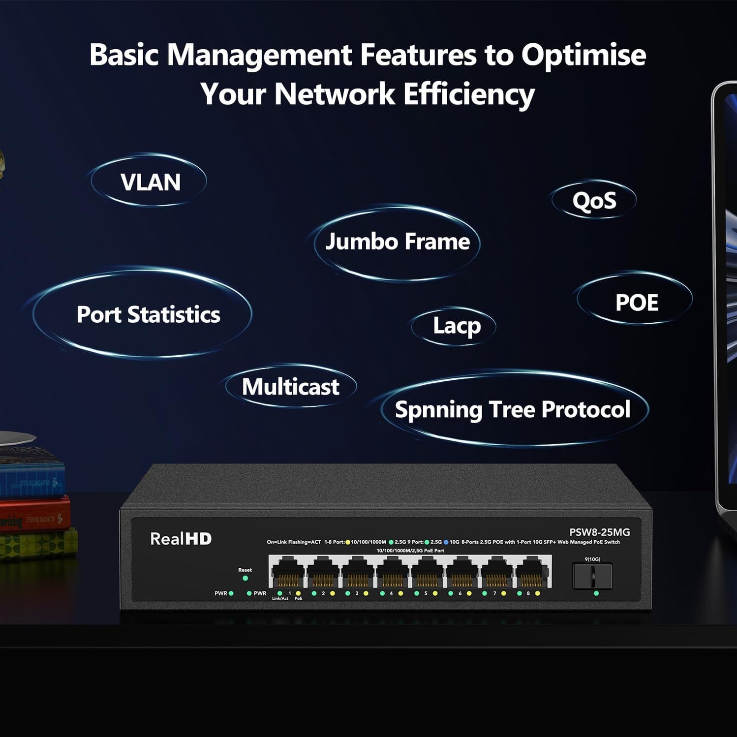 Web Component Switch 8 Port 2.5G Gigabit PoE Web Managed Switch with 10G SFP, IEEE8023af/at ...