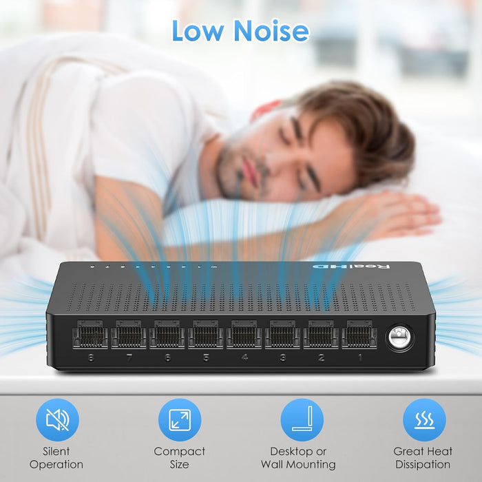 2.5Gb Switch, Ethernet Switch 2.5Gb 8 Port Unmanaged, Network Switch for Game Console, NAS, PC, Wireless APs, Plug & Play Fanless, Desktop Wall Mount Network Hub