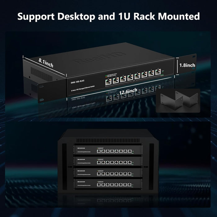 8 Port 10Gb RJ45 Web Managed Network Ethernet Switch 8 x 10G Base-T Port | Multi-Gig 10G-5G-2.5G-1G | Rack Mount | Built-in Fan | 160G Bandwidth | 10Gbps for 10G NAS, PC, WiFi7 Router, 10G Adapter/NIC