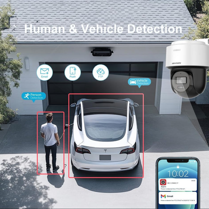 Hikvision DS-2DE2C400MWG-E 4MP Mini PT POE Outdoor Camera, Smart Hybrid-light IP Camera, Support Human Detection and Auto-tracking, Built-in Microphone, Speaker, card slot, Compatible with Hik Vision NVR