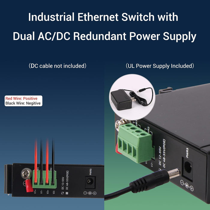 Industrial Ethernet Switch, 6-Port Gigabit Ethernet Switch, 1000Mbps, 4*1 RJ45 Uplink+1 SFP Port, Din Rail & Wall Mountable (-40 to 185 F), 12Gbps Switching Capacity, with UL Power Supply