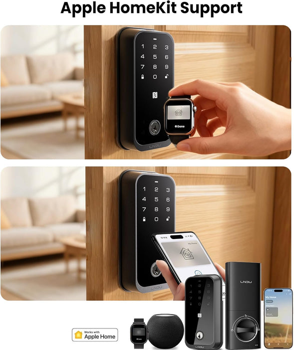 Smart Lock for Front Door HK01: Apple Home Ecosystem Fingerprint Keyless Door Lock, Supports Apple Home, Google, App Remote Control Keypad Door Lock, Easy Installation Auto-Lock