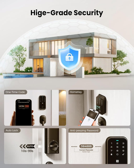 Smart Lock for Front Door HK01: Apple Home Ecosystem Fingerprint Keyless Door Lock, Supports Apple Home, Google, App Remote Control Keypad Door Lock, Easy Installation Auto-Lock