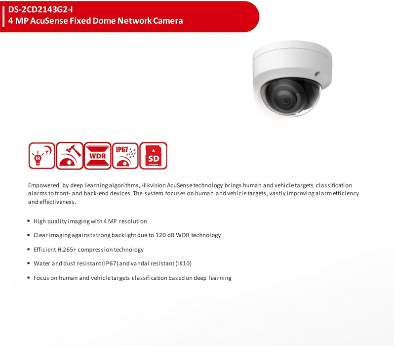 Hikvision 8CH NVR Security Camera System, 6pcs DS-2CD2143G2-I 4MP PoE IP Cameras Outdoor, 2.8MM Lens 3-Axis, WDR, IP67, IK10, H.265+ with 4K 8CH NVR Pre-Installed 2TB HDD for 24-7 Recording, Cable not Included