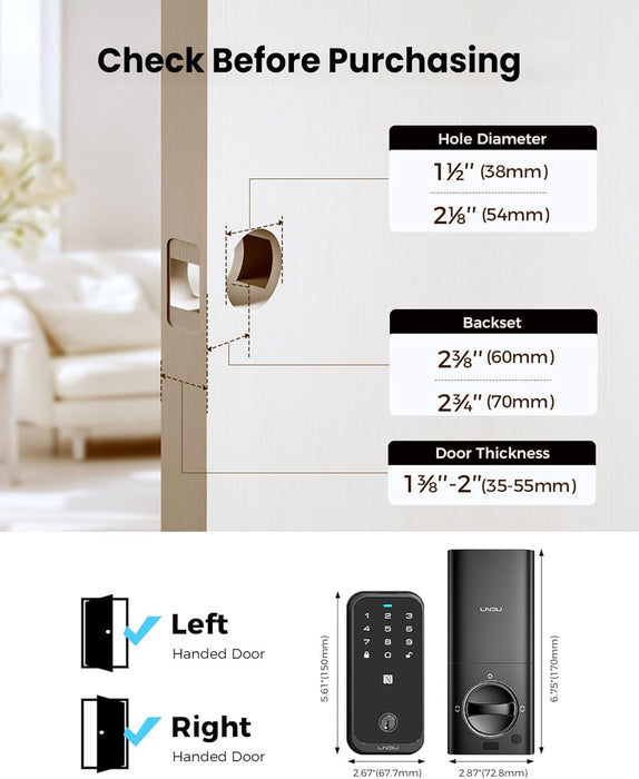 Smart Lock for Front Door HK01: Apple Home Ecosystem Fingerprint Keyless Door Lock, Supports Apple Home, Google, App Remote Control Keypad Door Lock, Easy Installation Auto-Lock