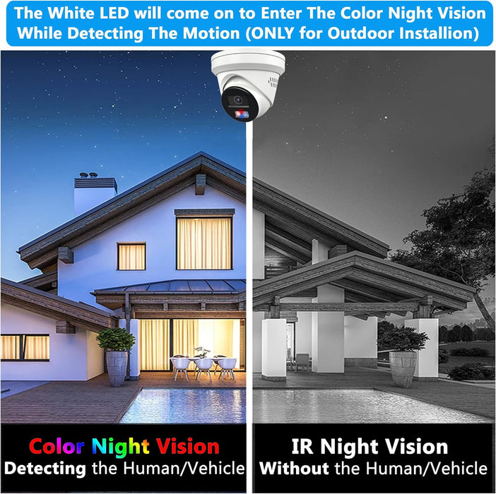 Hikvision Unbranded OEM 4K 8MP Turret Dome POE IP Camera Outdoor with Strobe Light with Sound Alarm, 2.8mm 105° View Angle, Plug and Play with Hik-vision NVR, Compatible with Blue Iris, Synology, 512Gb SD Card( NOT Included)