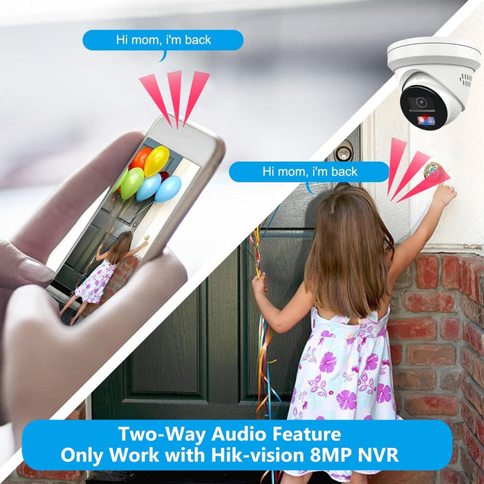 Hikvision Unbranded OEM 4K 8MP Turret Dome POE IP Camera Outdoor with Strobe Light with Sound Alarm, 2.8mm 105° View Angle, Plug and Play with Hik-vision NVR, Compatible with Blue Iris, Synology, 512Gb SD Card( NOT Included)
