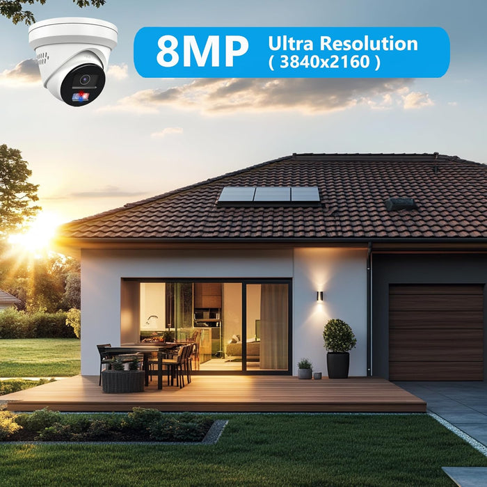 Hikvision Unbranded OEM 4K 8MP Turret Dome POE IP Camera Outdoor with Strobe Light with Sound Alarm, 2.8mm 105° View Angle, Plug and Play with Hik-vision NVR, Compatible with Blue Iris, Synology, 512Gb SD Card( NOT Included)