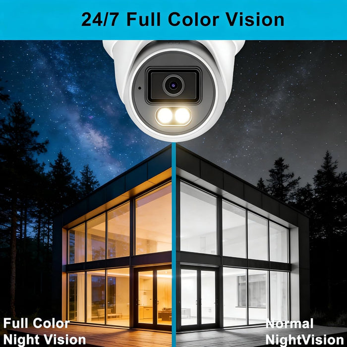 Comparable Performance to Dahua, 4MP Add-On Full Color Night Vision Turret Dome IP Camera with White Lights for IP Camera NVR System,108° Viewing Angle 2.8mm Lens, Waterproof IP66 Outdoor, NDAA Compliant