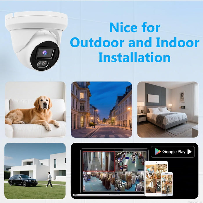 Comparable Performance to Dahua, ONVIF, 8MP 4K PoE IP Full Color Night Vision Security Camera Outdoor, 2.8mm Wide Angle, H.265, Waterproof IP66, Metal Housing Turret Dome IP Camera, NDAA Compliant