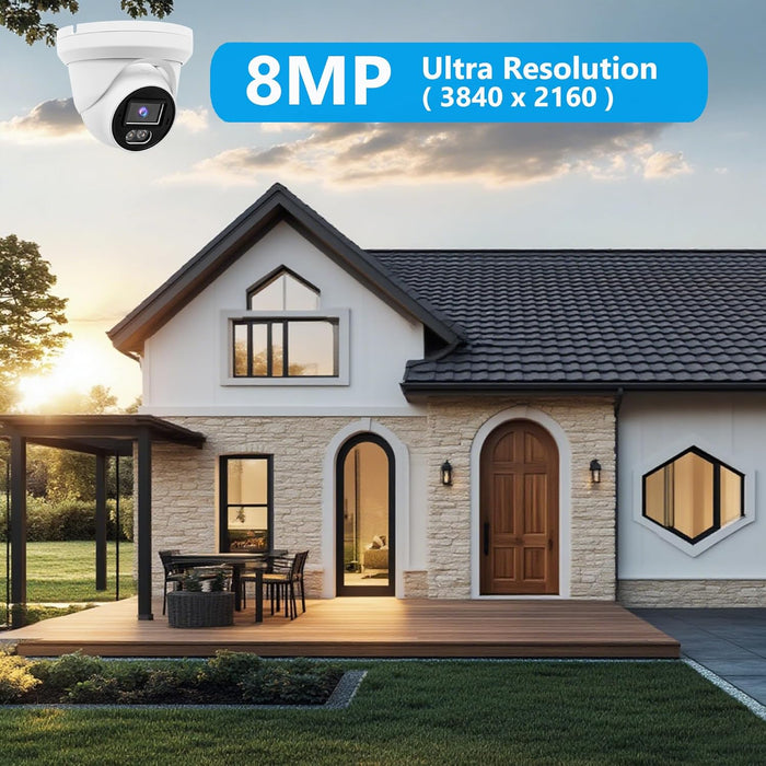 Comparable Performance to Dahua, ONVIF, 8MP 4K PoE IP Full Color Night Vision Security Camera Outdoor, 2.8mm Wide Angle, H.265, Waterproof IP66, Metal Housing Turret Dome IP Camera, NDAA Compliant