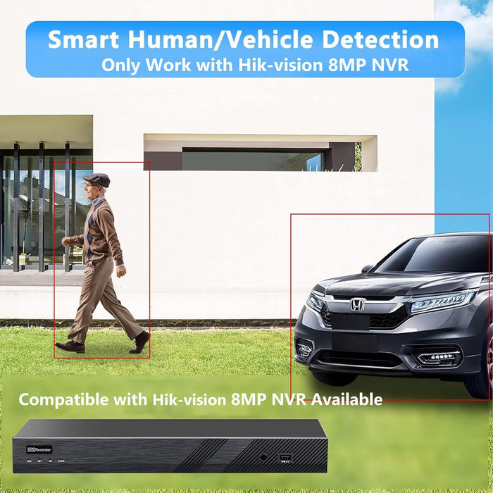 Hikvision Unbranded OEM 4K 8MP Turret Dome POE IP Camera Outdoor with Strobe Light with Sound Alarm, 2.8mm 105° View Angle, Plug and Play with Hik-vision NVR, Compatible with Blue Iris, Synology, 512Gb SD Card( NOT Included)