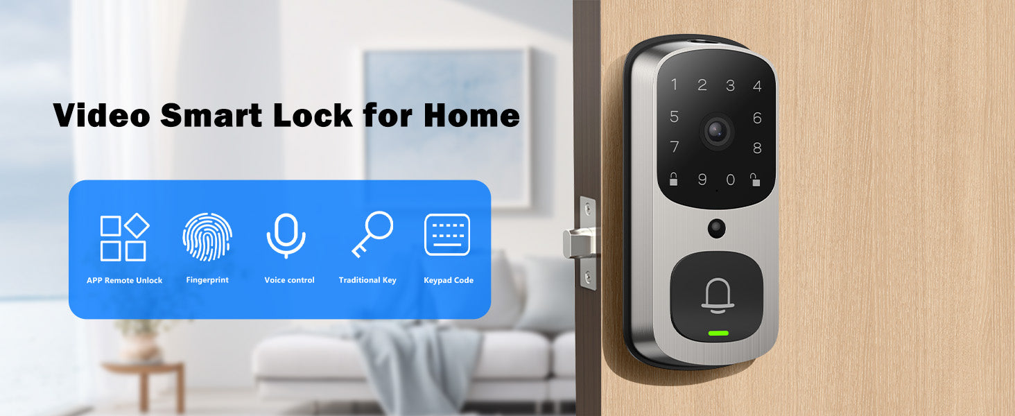 2K Video Smart Lock for Home Fingerprint Keyless Voice Control Door Lock