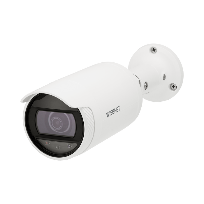 Ⲏanwha ANO-L7012R 4MP Bullet POE IP Security Camera Outdoor, NDAA Compliant, 3mm Fixed Lens, 98.3° Wide View Angle, AI Detection, White, Compatible with Ⲏanwha Wisenet Security IP Camera System
