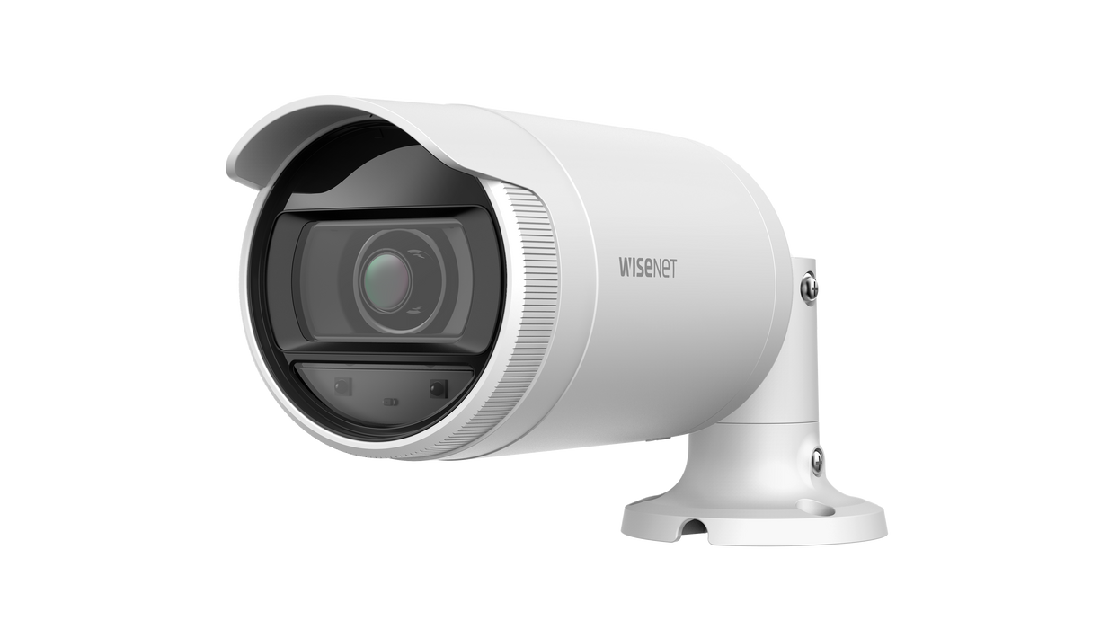 Ⲏanwha ANO-L7012R 4MP Bullet POE IP Security Camera Outdoor, NDAA Compliant, 3mm Fixed Lens, 98.3° Wide View Angle, AI Detection, White, Compatible with Ⲏanwha Wisenet Security IP Camera System