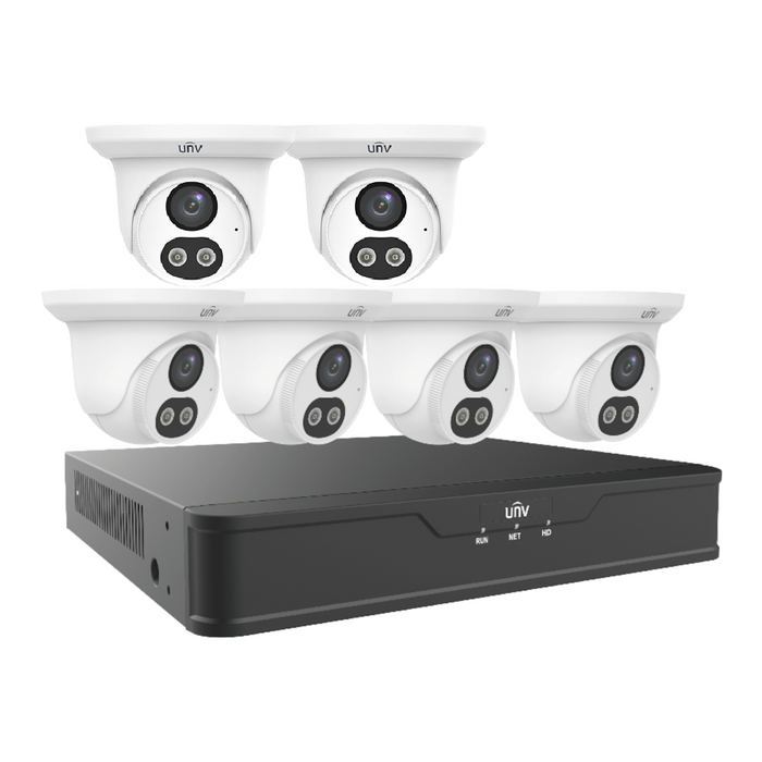 Uniview Dual Light 8 Channel Surveillance Kit with (6) 4MP Turret Domes, (1) 4K 8 Channel NVR and 2TB HDD