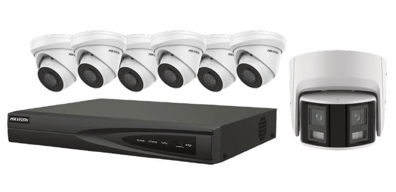 Hikvision 4K 8CH KIT EKI-K82T47 6PC 4MP IP Camera IR 2.8mm 1PC 4MP Panoramic AcuSense IP Camera 1PC 4K 8CH NVR W/2TB HDD