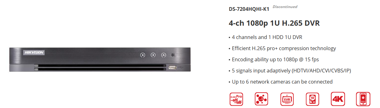 Hikvision DS-7204HQHI-K1 TurboHD 4-Channel DVR with 1TB HDD