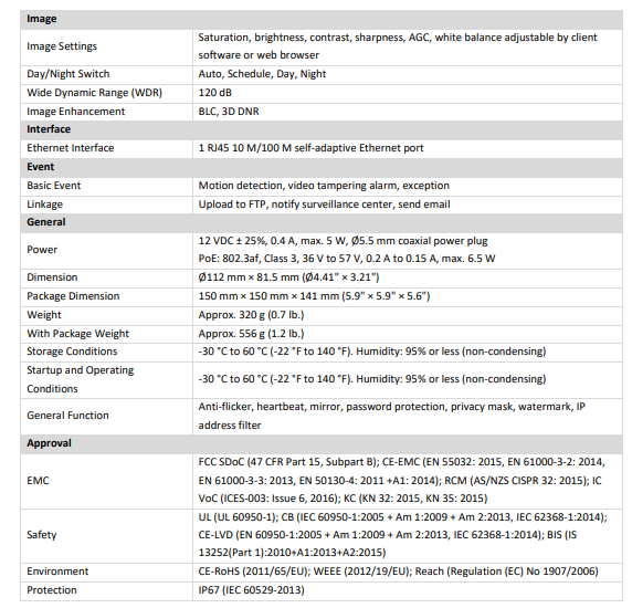 Hikvision OEM IPC-T240H 4 MP Fixed Turret IP Network Camera 3D DNR 120 dB True WDR 2.8mm