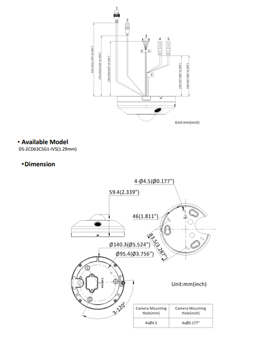 Hikvision DS-2CD63C5G1-IVS 12 MP DeepinView Fisheye IP Network Camera Multi Dewarping Modes Built-in Mic & Speaker Built-in IR Light 1.29MM