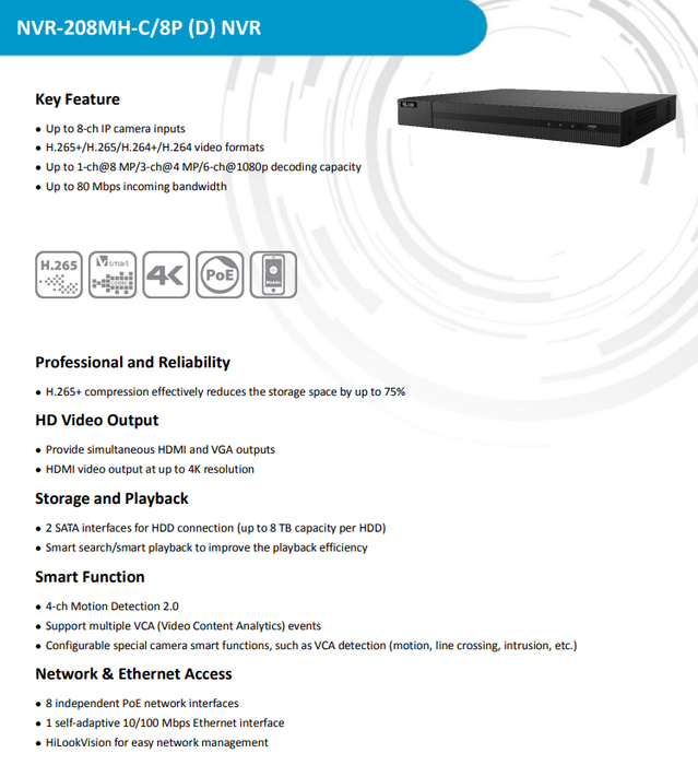 Hikvision OEM HiLook 4K IP Kit 6PC 4MP IP camera and 8CH NVR with 2TB HDD included