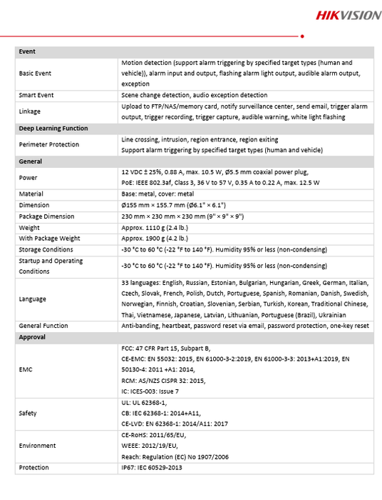 Hikvision DS-2CD3387G2P-LSU/SL ColorVu 8MP Panoramic Turret IP Camera, 4mm Fixed Lens